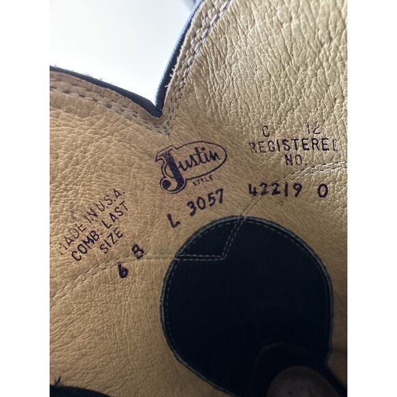 Vintage Justin L 3057 Women's Navy Leather Roper Cowboy Boots Size 6B - Picture 9 of 9